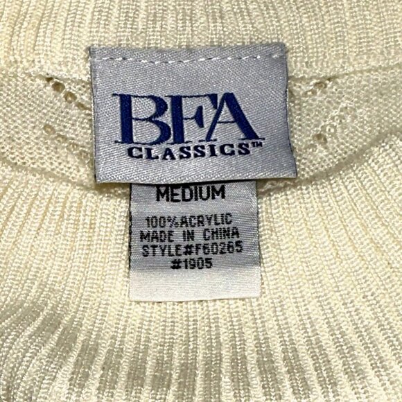 BFA Classics Sweater Open Weave Top Dolman Short Sleeve Ivory Trendy Size Medium - Picture 4 of 5